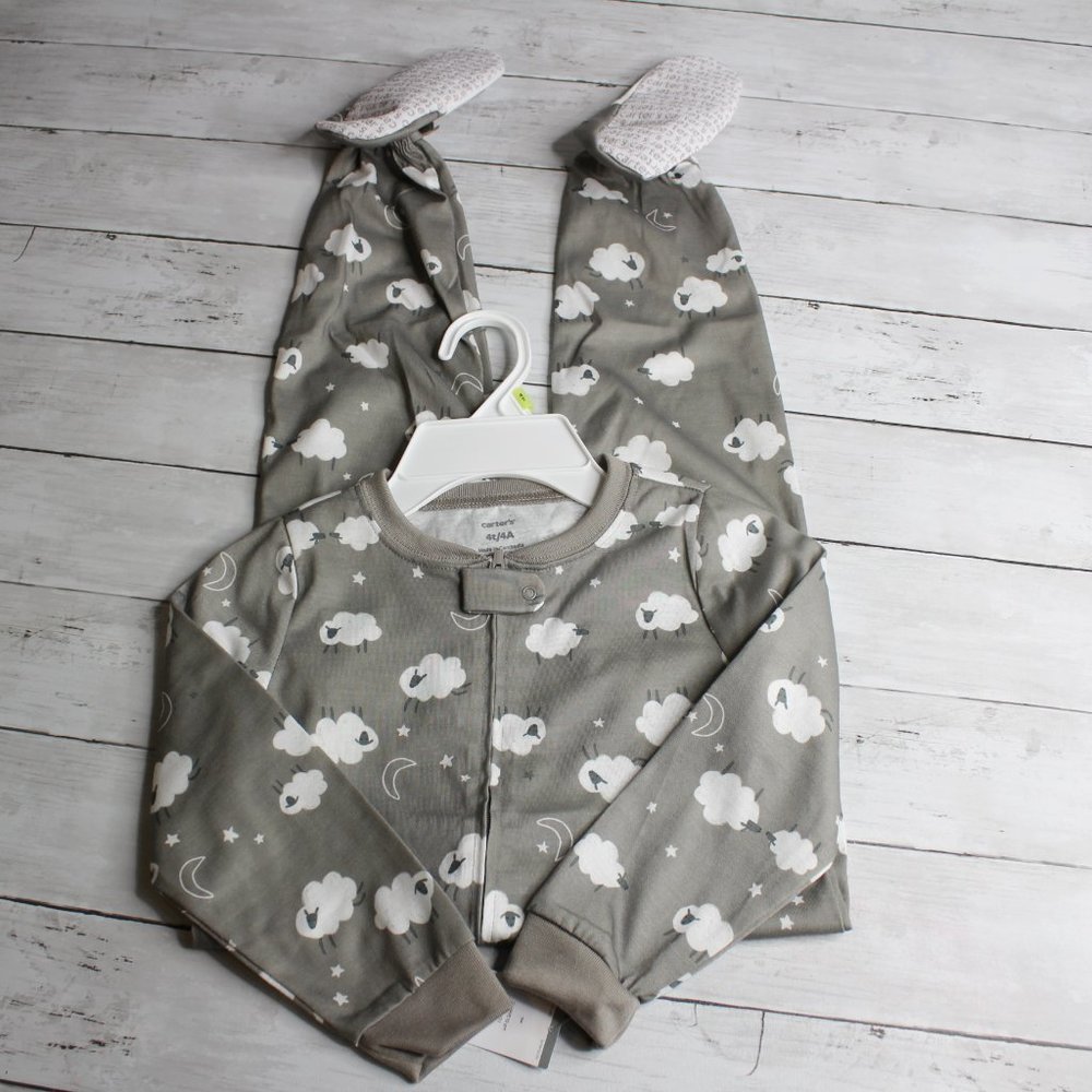 Carter's Toddler Girl's Size 4T Footie Pajama Sleeper Gray White Sheep